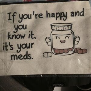 Happy Meds Canvas Pouch - White with Black and Brown Accent